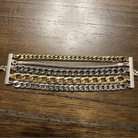 Jenny Bird Austin Cuff Mixed Metal Stacked Layered Chain Bracelet - Picture 3 of 6